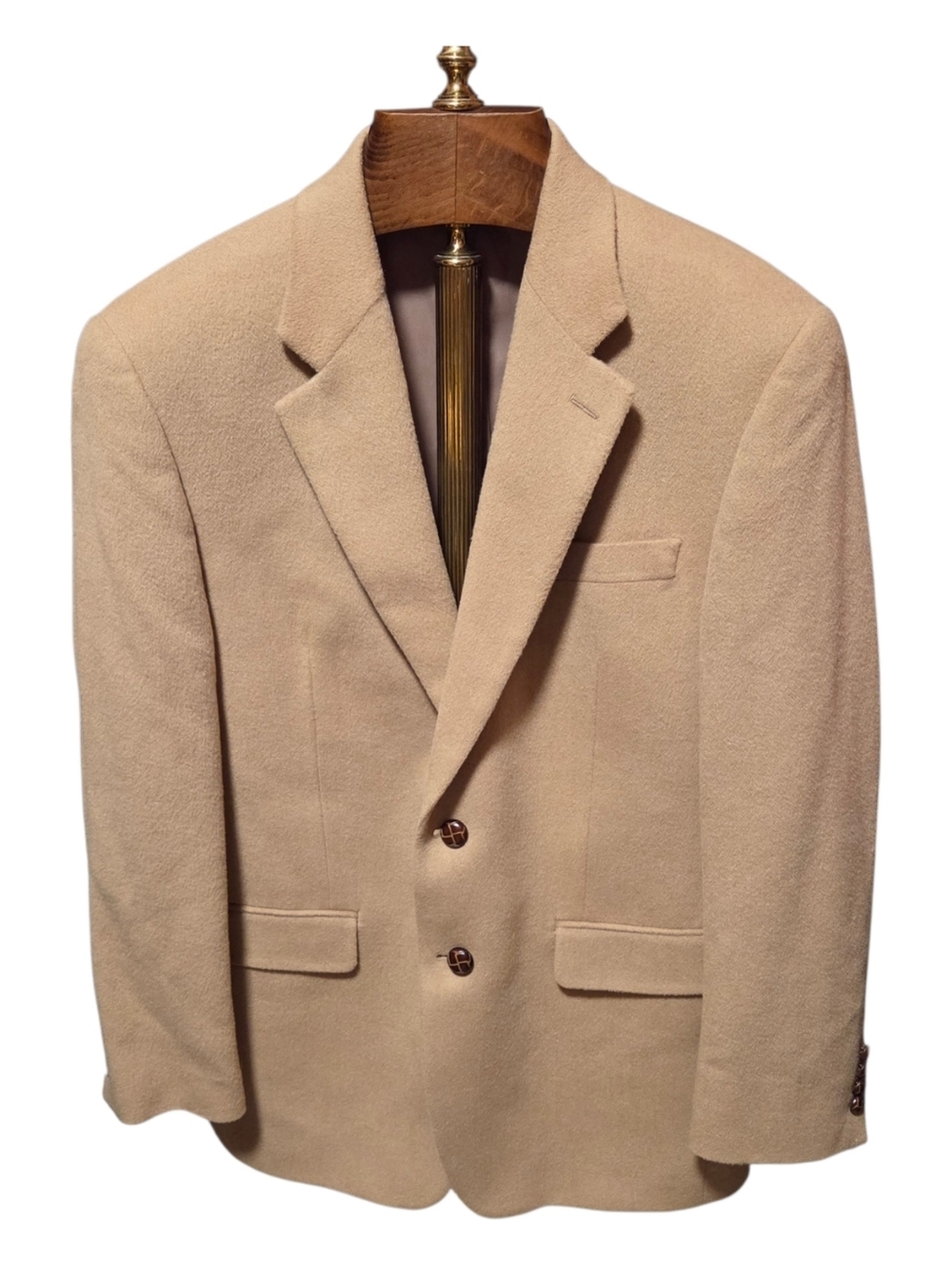 VTG 80s/90s Chaps Tan Soft Flannel Camel Hair Sport Coat Leather Buttons 38R